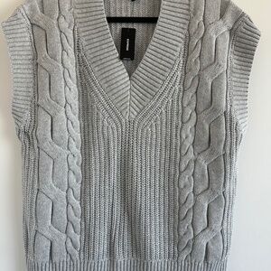 Cable Knit V-Neck Oversized Sweater Vest